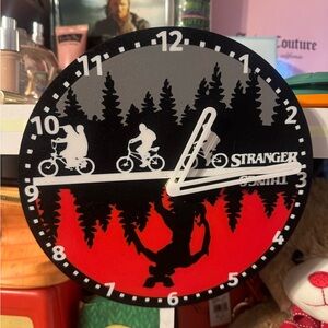 Red and Black Wall Clock Stranger things glows in the dark unique trending scene